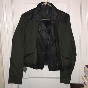 Green and faux leather jacket